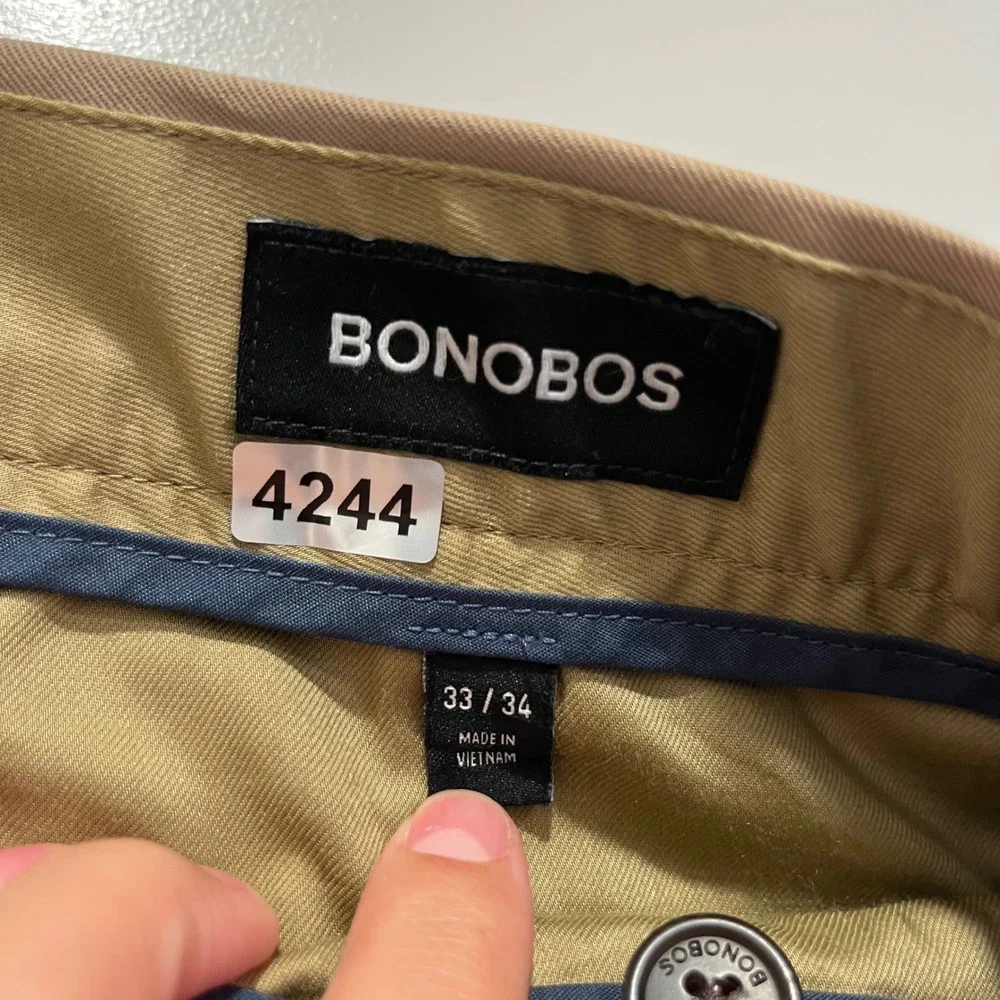 Bonobos Mens Slim Fit Stretch Chino Pants Khaki Tan 33x34
